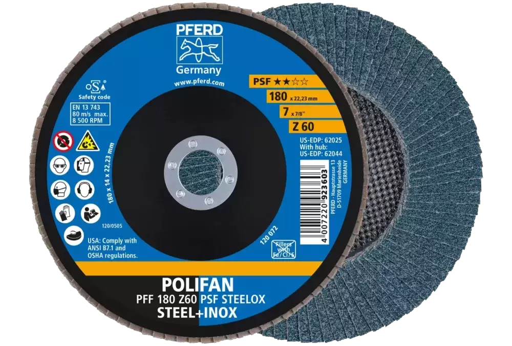 Ściernica listkowa POLIFAN PFF 180 × 22,23 mm płaska Z60 linia uniwersalna PSF STEELOX stal/stal nierdzewna 1