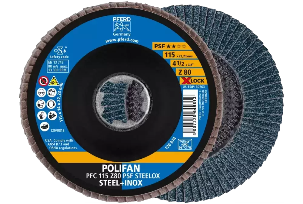 Ściernica listkowa POLIFAN PFC 115 mm X-LOCK stożkowa Z80 linia uniwersalna PSF STEELOX stal/stal nierdzewna 1