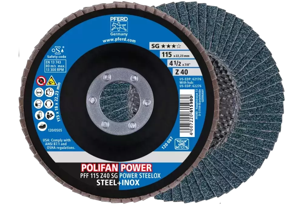 Ściernica listkowa POLIFAN POWER PFF 115 × 22,23 mm płaska Z40 SG STEELOX stal/stal nierdzewna 1