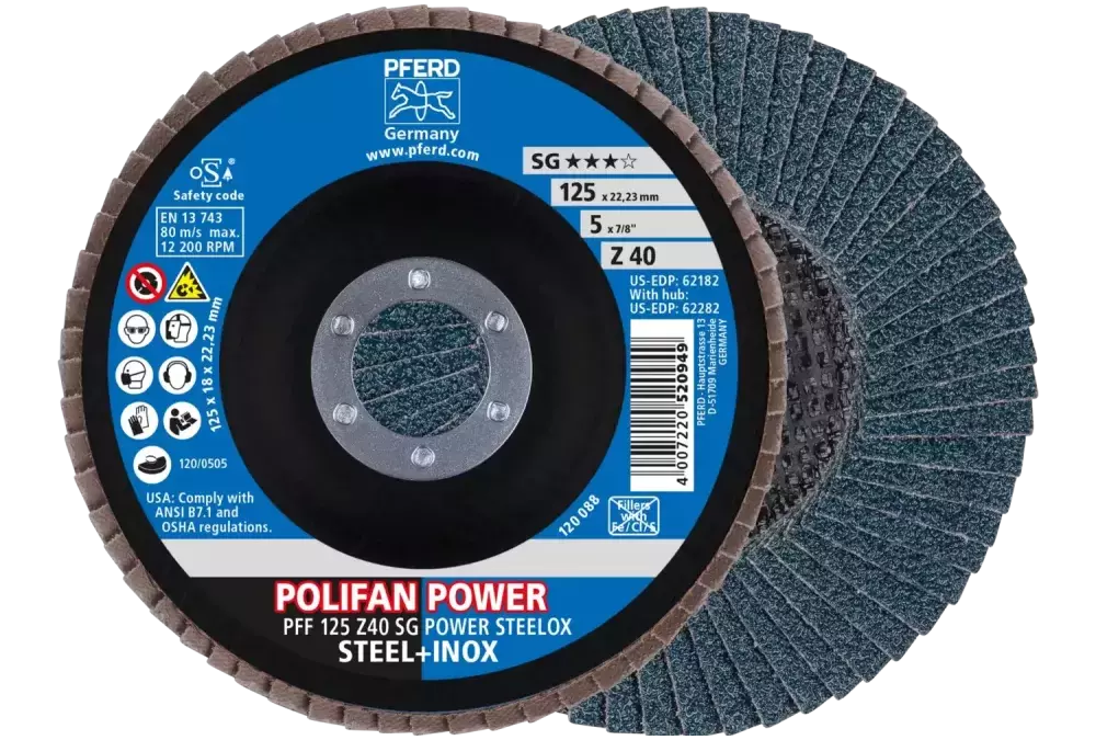 Ściernica listkowa POLIFAN POWER PFF 125 × 22,23 mm płaska Z40 SG STEELOX stal/stal nierdzewna 1