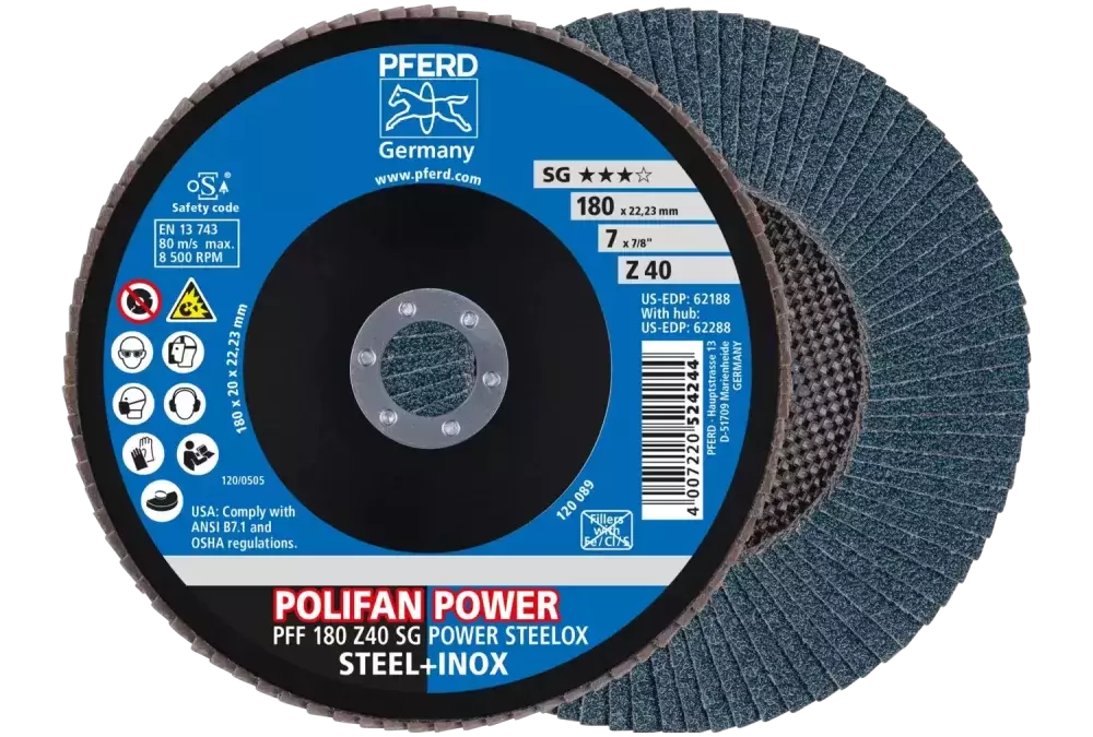 Ściernica listkowa POLIFAN POWER PFF 180 × 22,23 mm płaska Z40 SG STEELOX stal/stal nierdzewna 1