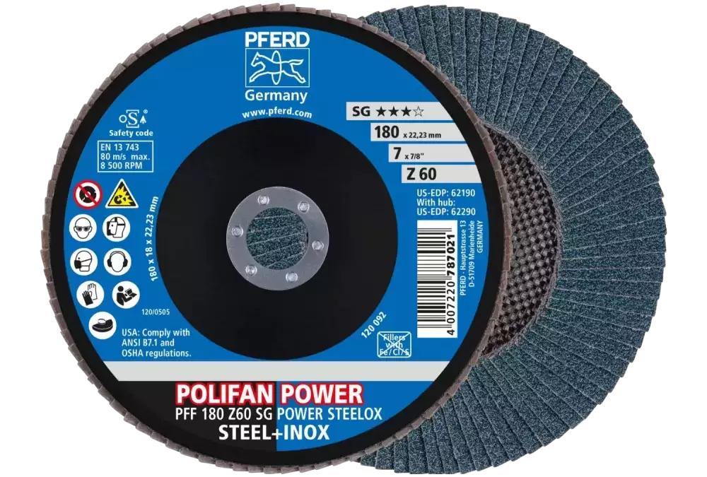 Ściernica listkowa POLIFAN POWER PFF 180 × 22,23 mm płaska Z60 SG STEELOX stal/stal nierdzewna 1