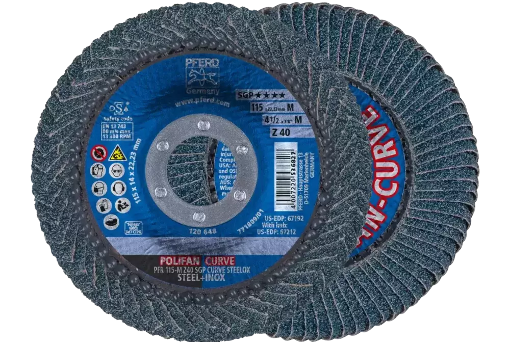 Ściernica listkowa POLIFAN CURVE PFR 115 × 22,23 mm szerokość M Z40 SGP STEELOX do stali/stali nierdzewnej 1