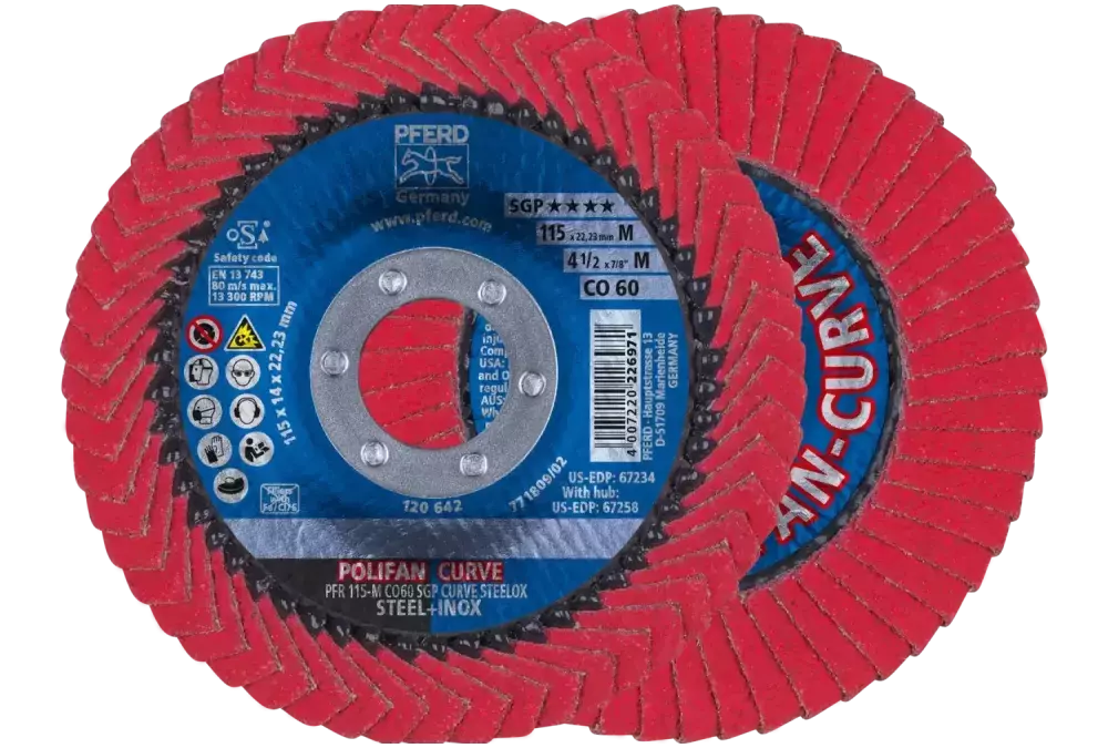 Ściernica listkowa POLIFAN CURVE PFR 115 × 22,23 mm szerokość M CO60 SGP STEELOX do stali/stali nierdzewnej 1
