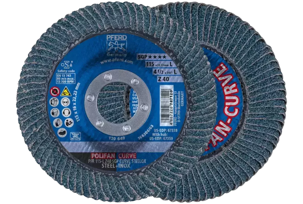 Ściernica listkowa POLIFAN CURVE PFR 115 × 22,23 mm szerokość L Z40 SGP STEELOX do stali/stali nierdzewnej 1