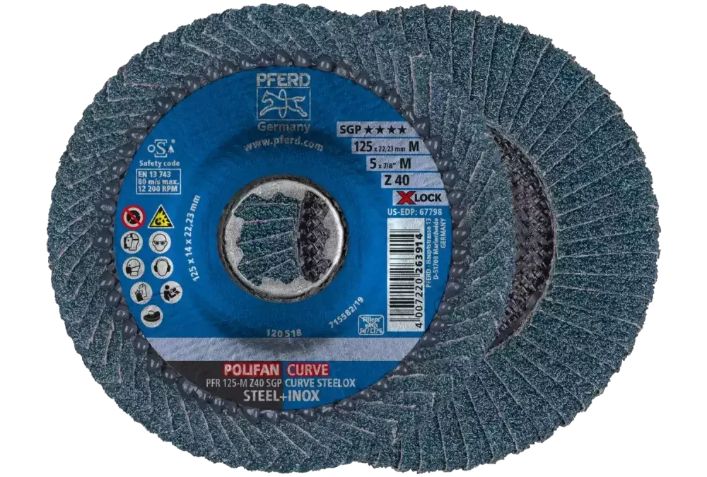 Ściernica listkowa POLIFAN CURVE PFR 125 mm X-LOCK szerokość M Z40 SGP STEELOX do stali/stali nierdzewnej 1