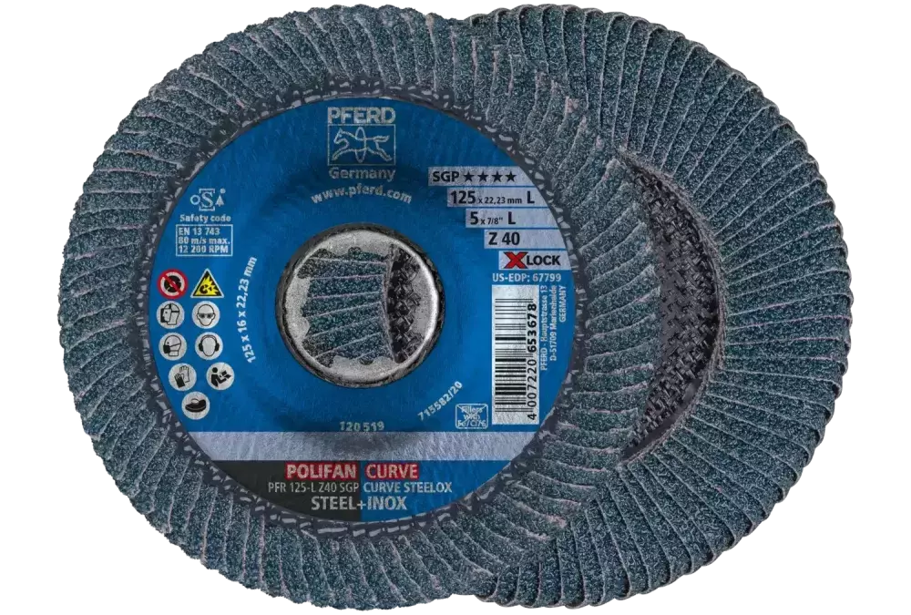 Ściernica listkowa POLIFAN CURVE PFR 125 mm X-LOCK szerokość L Z40 SGP STEELOX do stali/stali nierdzewnej 1