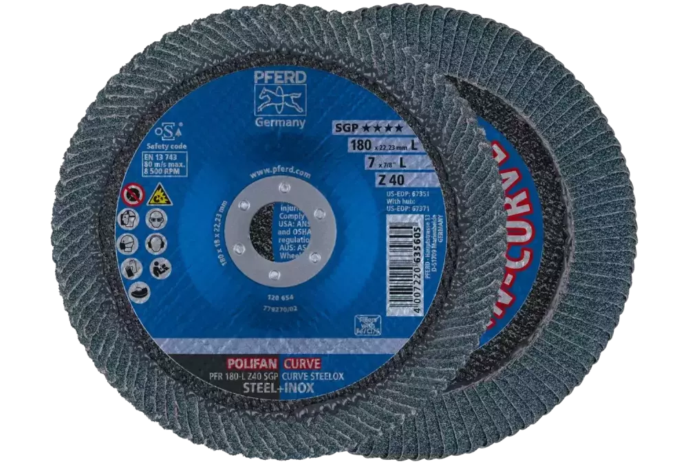 Ściernica listkowa POLIFAN CURVE PFR 180 × 22,23 mm szerokość L Z40 SGP STEELOX do stali/stali nierdzewnej 1