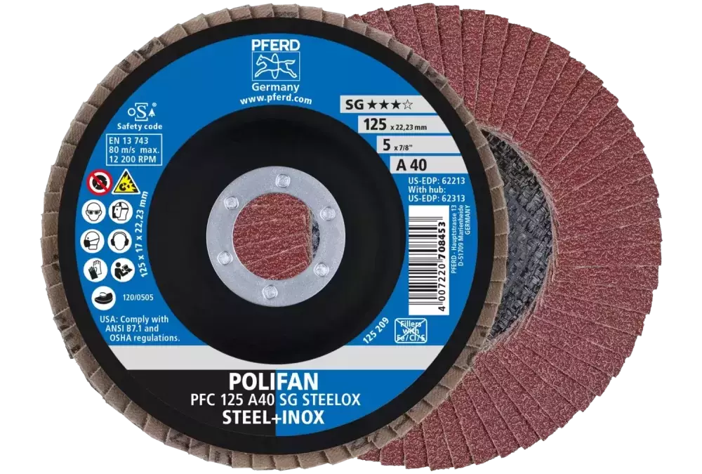Ściernica listkowa POLIFAN PFC 125 × 22,23 mm stożkowa A40 SG STEELOX stal/stal nierdzewna 1