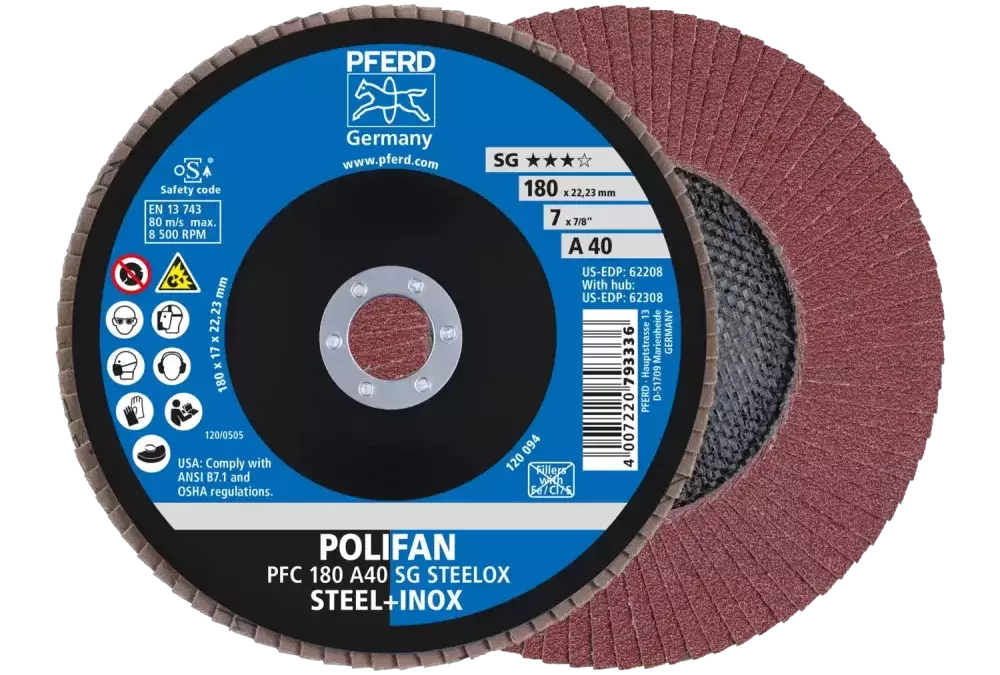 Ściernica listkowa POLIFAN PFC 180 × 22,23 mm stożkowa A40 SG STEELOX stal/stal nierdzewna 1