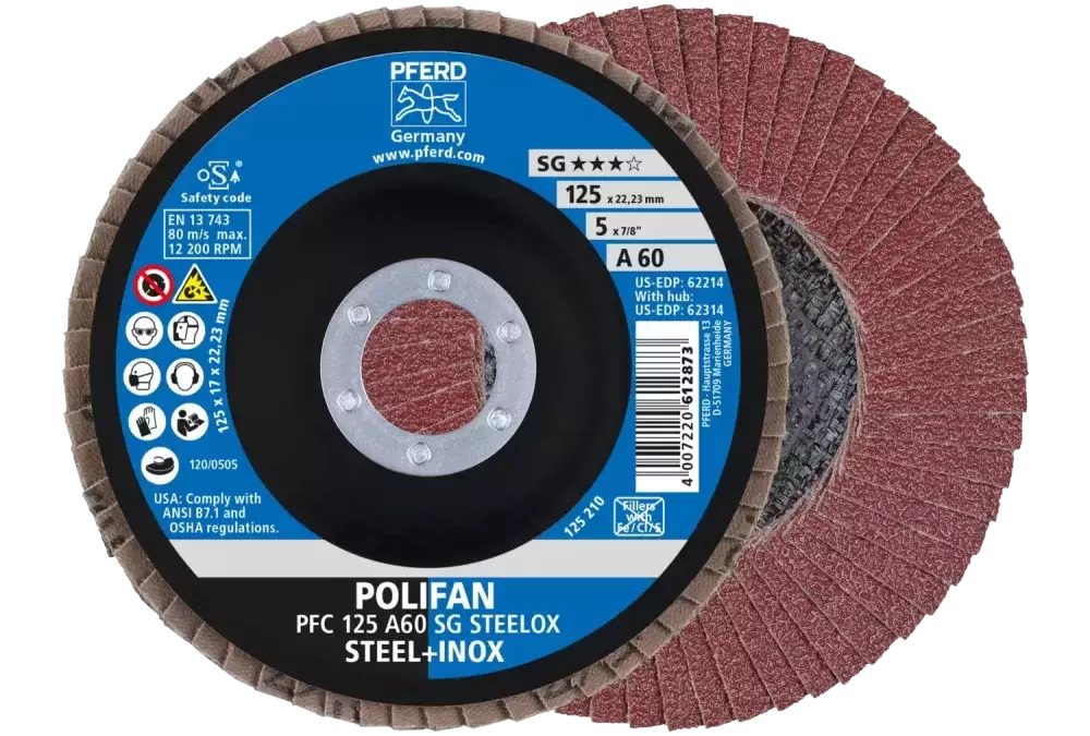 Ściernica listkowa POLIFAN PFC 125 × 22,23 mm stożkowa A60 SG STEELOX stal/stal nierdzewna 1