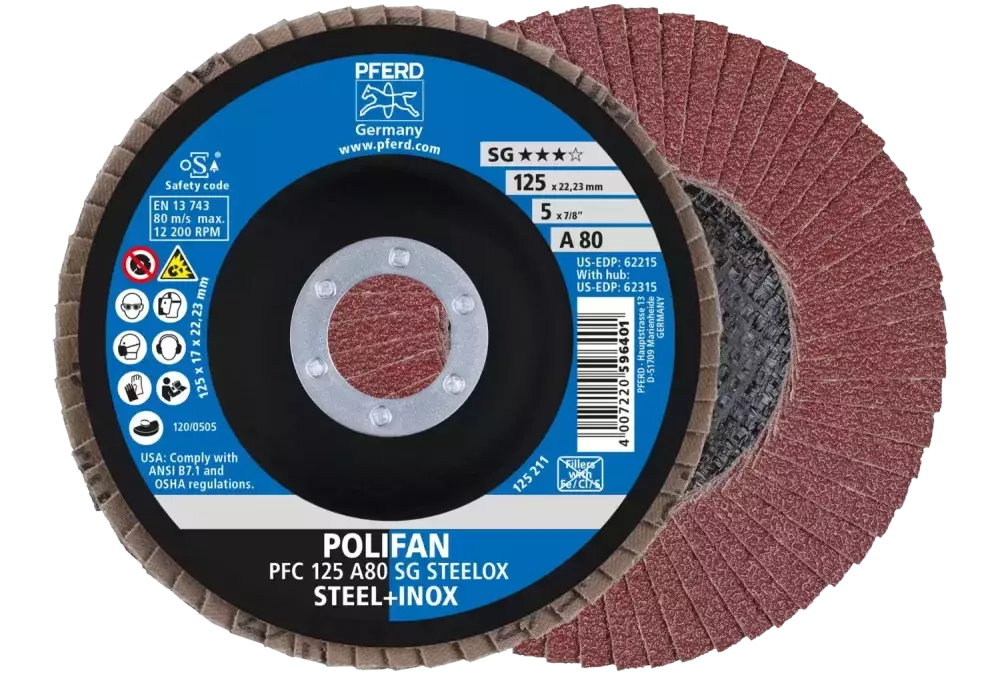 Ściernica listkowa POLIFAN PFC 125 × 22,23 mm stożkowa A80 SG STEELOX stal/stal nierdzewna 1