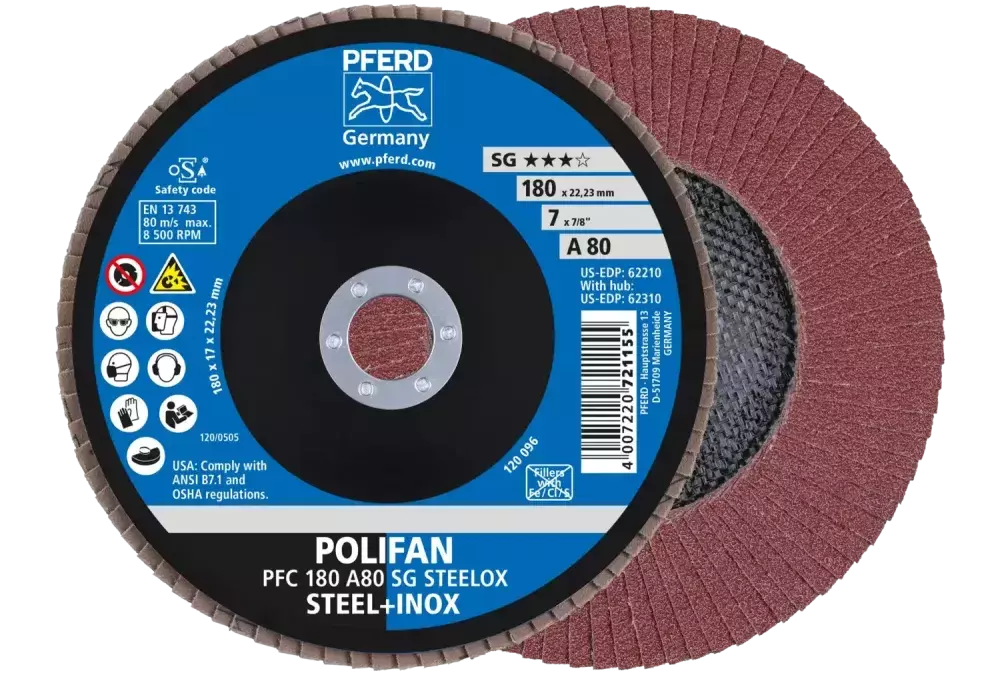 Ściernica listkowa POLIFAN PFC 180 × 22,23 mm stożkowa A80 SG STEELOX stal/stal nierdzewna 1