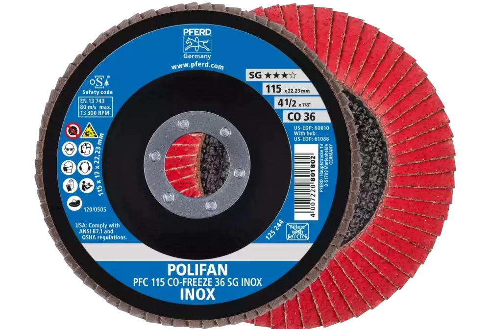 Ściernica listkowa POLIFAN PFC 115 × 22,23 mm stożkowa CO-FREEZE 36 SG INOX stal nierdzewna 1