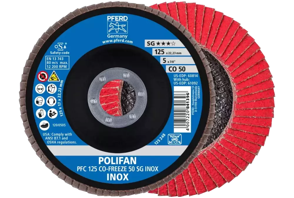 Ściernica listkowa POLIFAN PFC 125 × 22,23 mm stożkowa CO-FREEZE 50 SG INOX stal nierdzewna 1