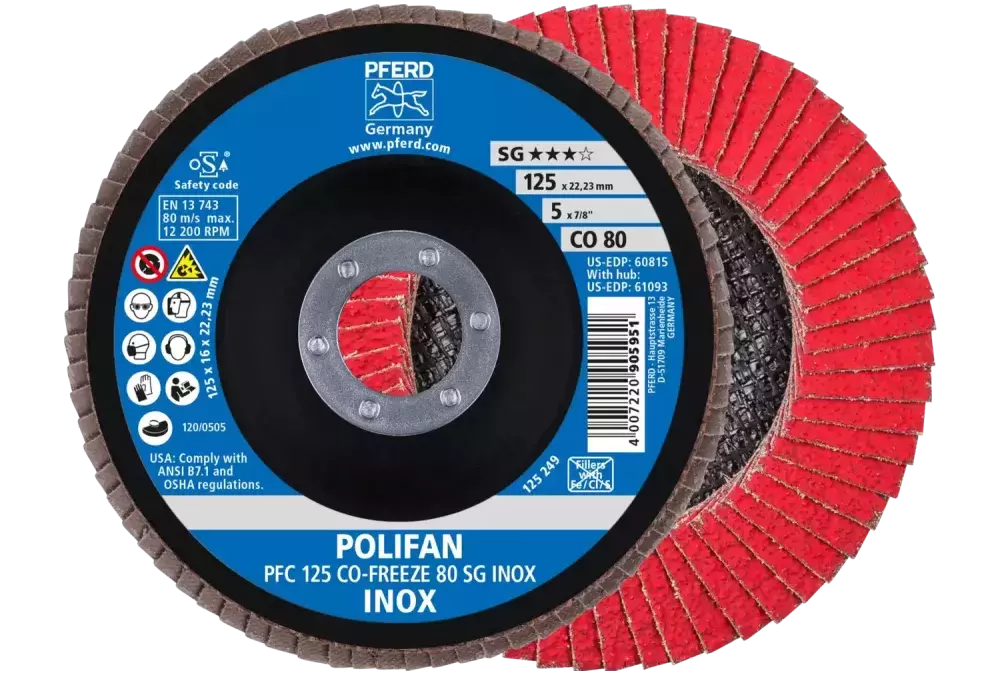 Ściernica listkowa POLIFAN PFC 125 × 22,23 mm stożkowa CO-FREEZE 80 SG INOX stal nierdzewna 1