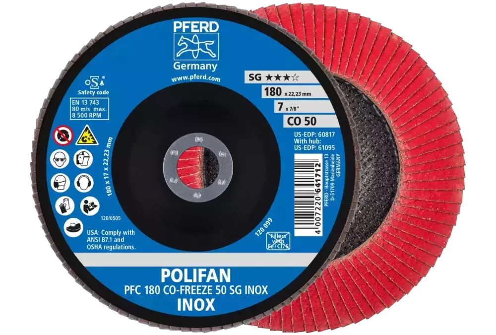 Ściernica listkowa POLIFAN PFC 180 × 22,23 mm stożkowa CO-FREEZE 50 SG INOX stal nierdzewna 1