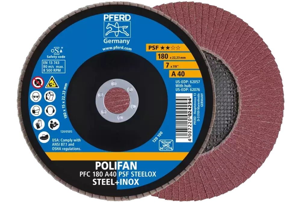 Ściernica listkowa POLIFAN PFC 180 × 22,23 mm stożkowa A40 linia uniwersalna PSF STEELOX stal/stal nierdzewna 1