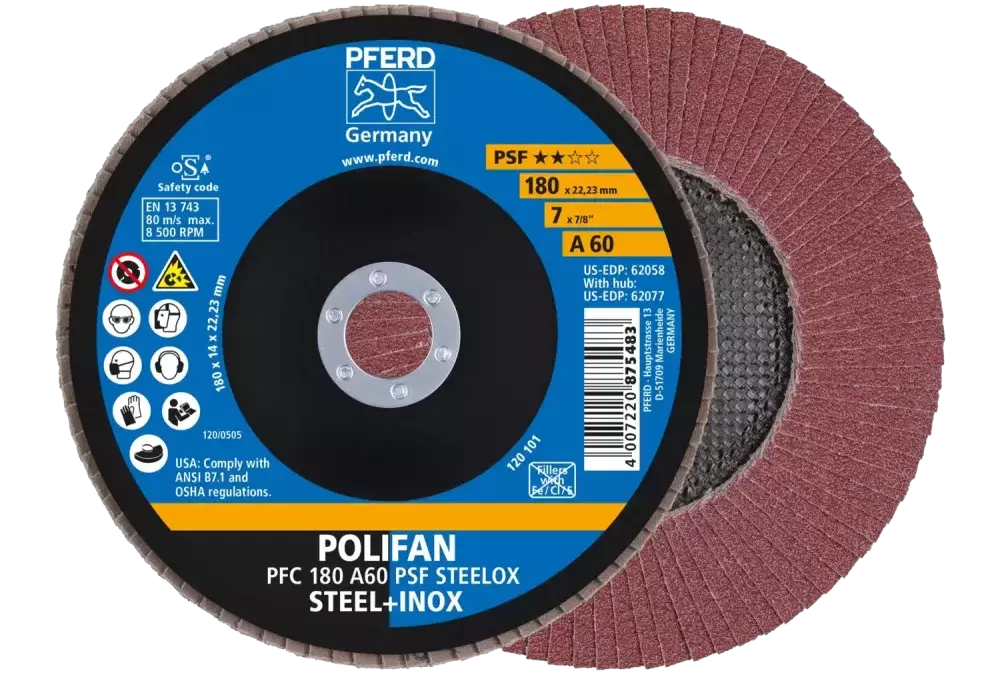 Ściernica listkowa POLIFAN PFC 180 × 22,23 mm stożkowa A60 linia uniwersalna PSF STEELOX stal/stal nierdzewna 1