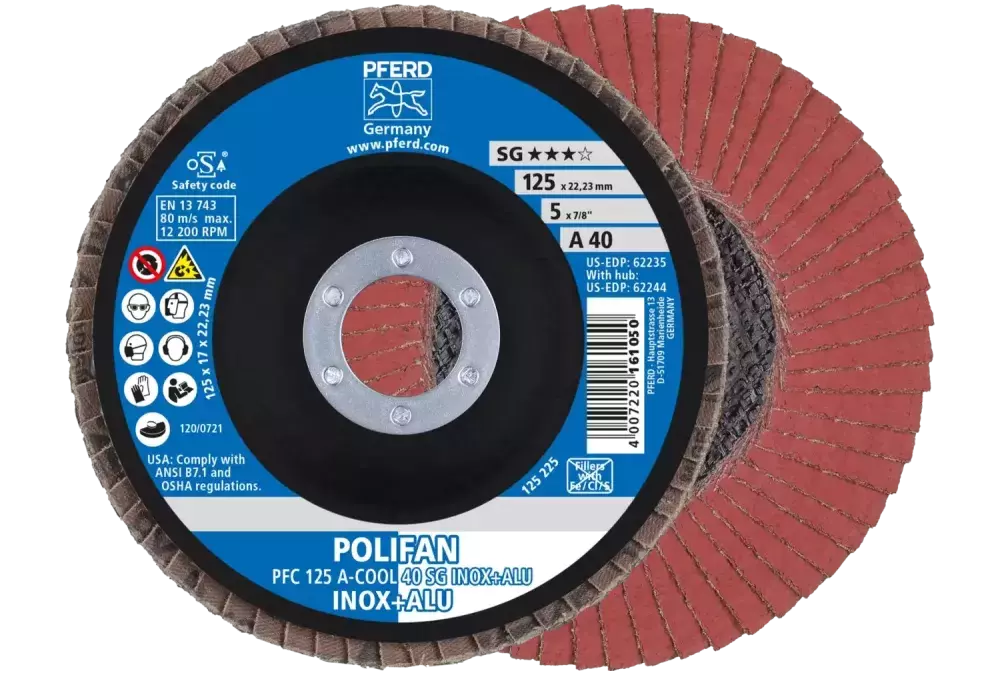 Ściernica listkowa POLIFAN PFC 125 × 22,23 mm stożkowa A-COOL 40 SG INOX+ALU stal nierdzewna/aluminium 1