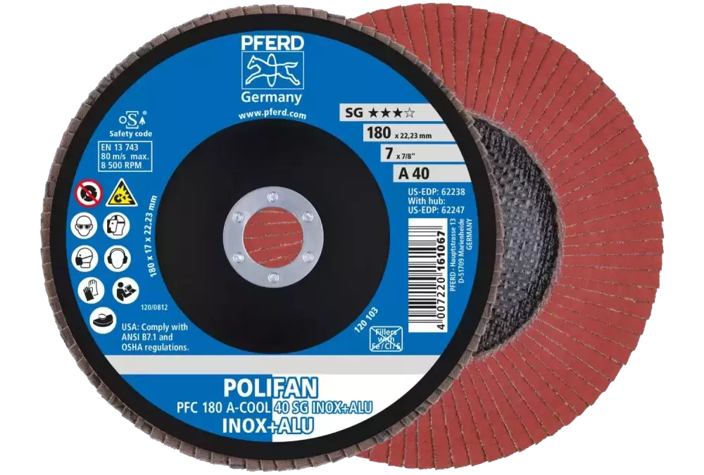 Ściernica listkowa POLIFAN PFC 180 × 22,23 mm stożkowa A-COOL 40 SG INOX+ALU stal nierdzewna/aluminium 1