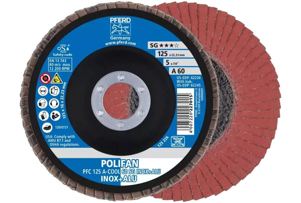 Ściernica listkowa POLIFAN PFC 125 × 22,23 mm stożkowa A-COOL 60 SG INOX+ALU stal nierdzewna/aluminium 1