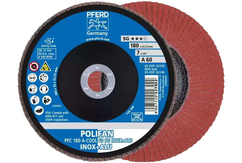 Ściernica listkowa POLIFAN PFC 180 × 22,23 mm stożkowa A-COOL 60 SG INOX+ALU stal nierdzewna/aluminium 1