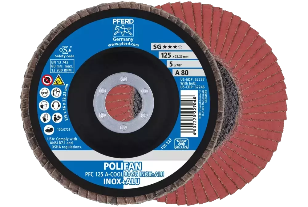 Ściernica listkowa POLIFAN PFC 125 × 22,23 mm stożkowa A-COOL 80 SG INOX+ALU stal nierdzewna/aluminium 1