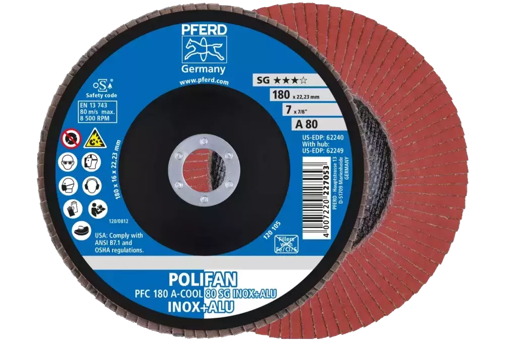 Ściernica listkowa POLIFAN PFC 180 × 22,23 mm stożkowa A-COOL 80 SG INOX+ALU stal nierdzewna/aluminium 1