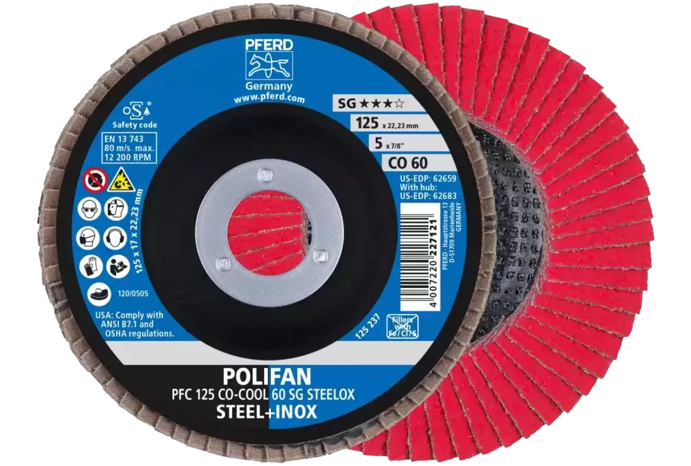 Ściernica listkowa POLIFAN PFC 125 × 22,23 mm stożkowa CO-COOL 60 SG STEELOX stal/stal nierdzewna 1