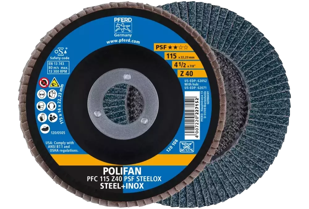 Ściernica listkowa POLIFAN PFC 115 × 22,23 mm stożkowa Z40 linia uniwersalna PSF STEELOX stal/stal nierdzewna 1
