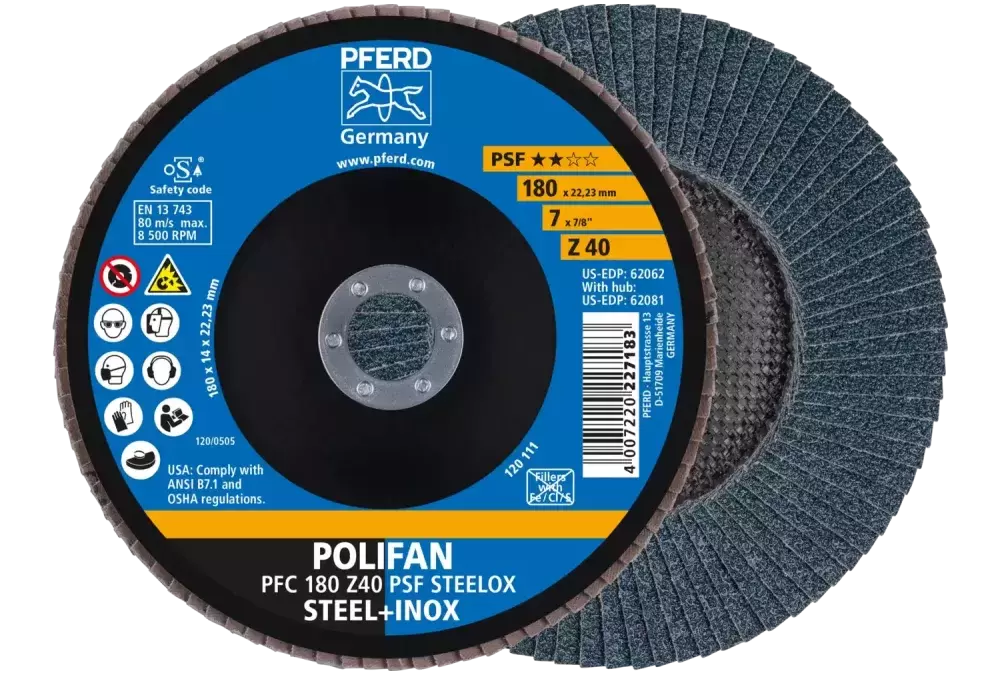 Ściernica listkowa POLIFAN PFC 180 × 22,23 mm stożkowa Z40 linia uniwersalna PSF STEELOX stal/stal nierdzewna 1