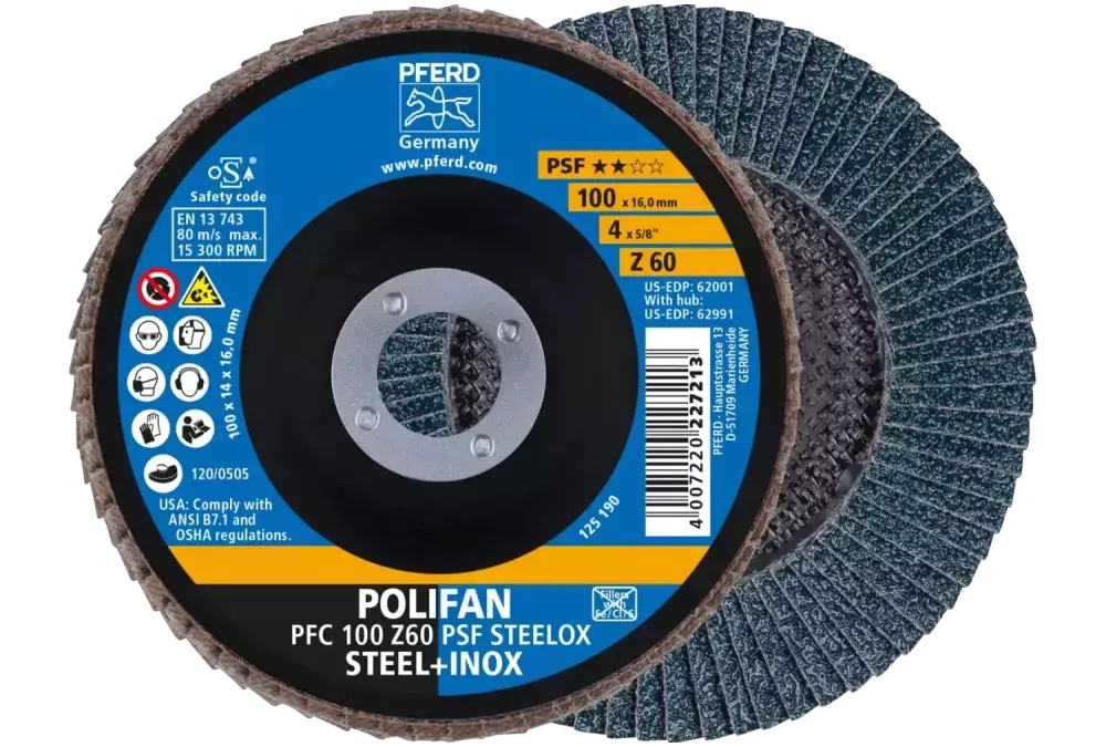 Ściernica listkowa POLIFAN PFC 100 × 16 mm stożkowa Z60 linia uniwersalna PSF STEELOX stal/stal nierdzewna 1
