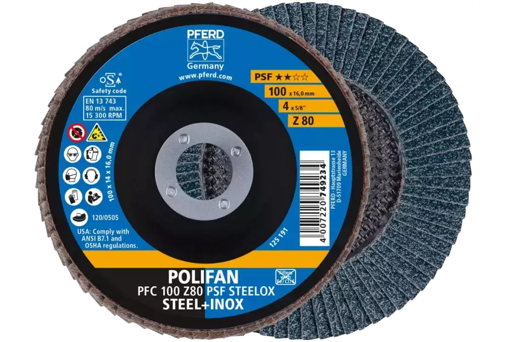 Ściernica listkowa POLIFAN PFC 100 × 16 mm stożkowa Z80 linia uniwersalna PSF STEELOX stal/stal nierdzewna 1