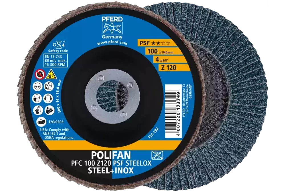 Ściernica listkowa POLIFAN PFC 100 × 16 mm stożkowa Z120 linia uniwersalna PSF STEELOX stal/stal nierdzewna 1