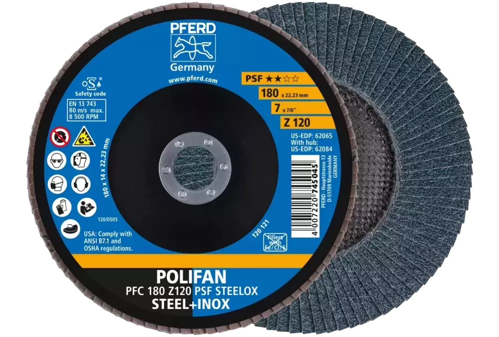 Ściernica listkowa POLIFAN PFC 180 × 22,23 mm stożkowa Z120 linia uniwersalna PSF STEELOX stal/stal nierdzewna 1