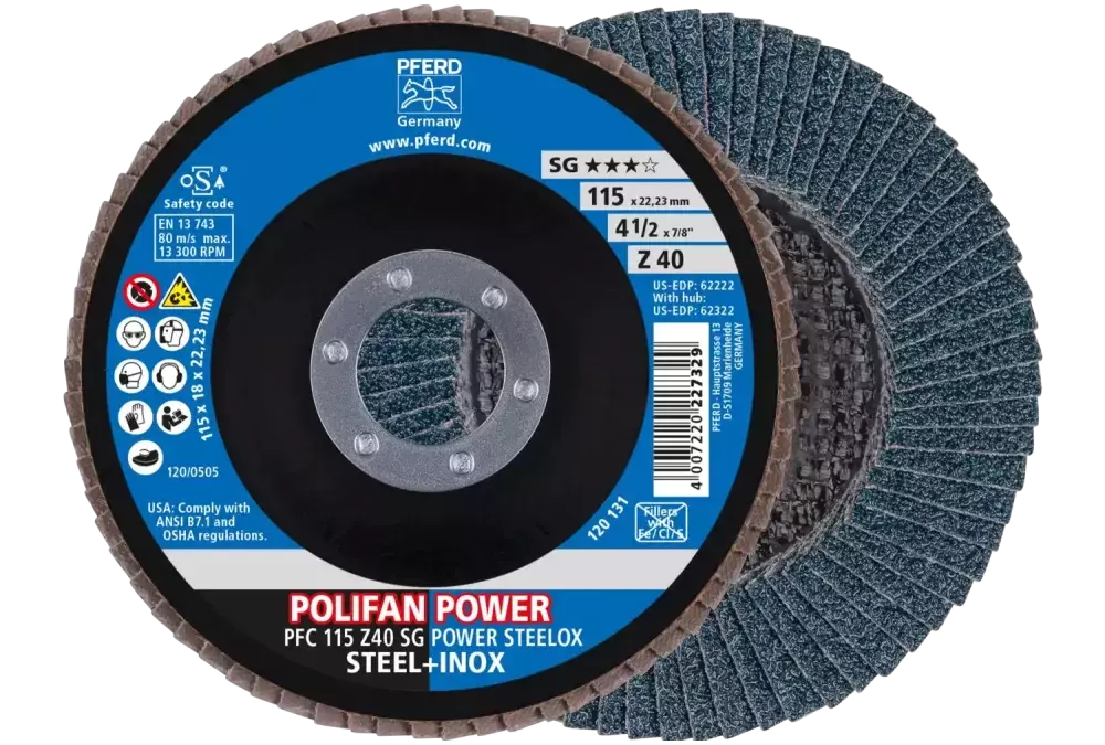Ściernica listkowa POLIFAN POWER PFC 115 × 22,23 mm stożkowa Z40 SG STEELOX stal/stal nierdzewna 1