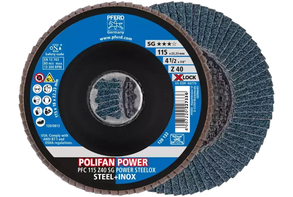 Ściernica listkowa POLIFAN POWER PFC 115 mm X-LOCK stożkowa Z40 SG STEELOX stal/stal nierdzewna 1