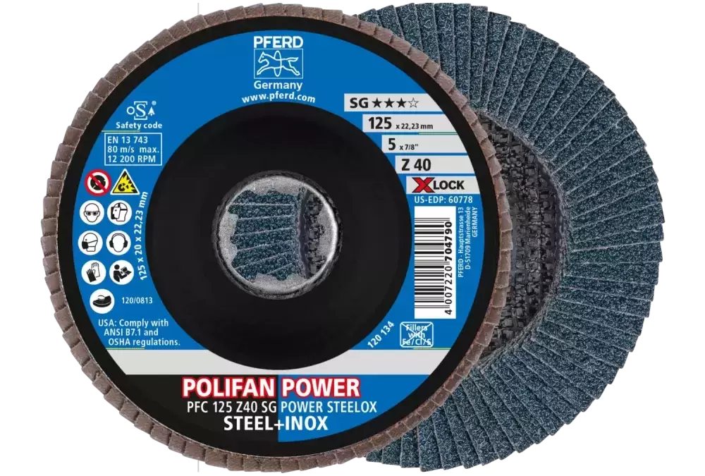 Ściernica listkowa POLIFAN POWER PFC 125 mm X-LOCK stożkowa Z40 SG STEELOX stal/stal nierdzewna 1