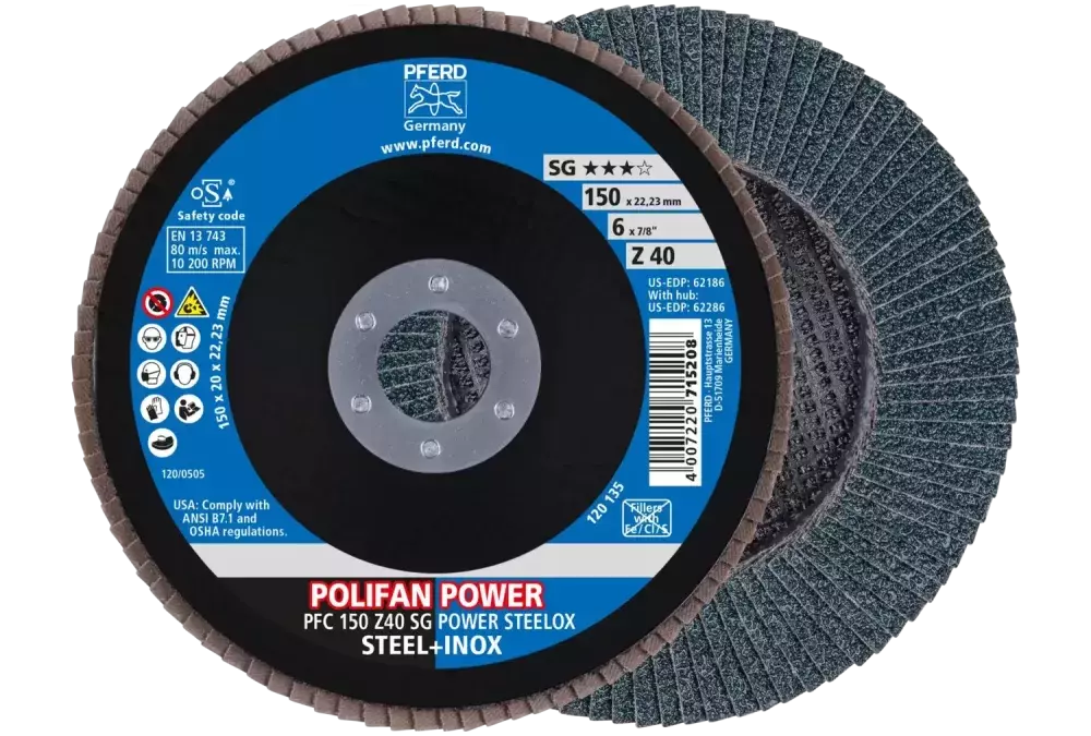 Ściernica listkowa POLIFAN POWER PFC 150 × 22,23 mm stożkowa Z40 SG STEELOX stal/stal nierdzewna 1