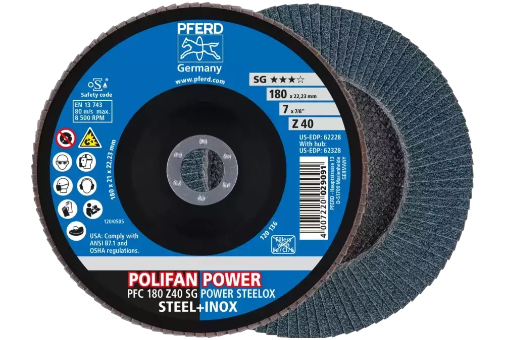 Ściernica listkowa POLIFAN POWER PFC 180 × 22,23 mm stożkowa Z40 SG STEELOX stal/stal nierdzewna 1