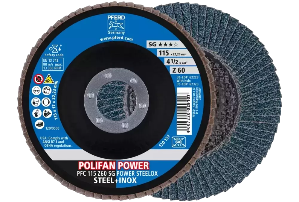 Ściernica listkowa POLIFAN POWER PFC 115 × 22,23 mm stożkowa Z60 SG STEELOX stal/stal nierdzewna 1