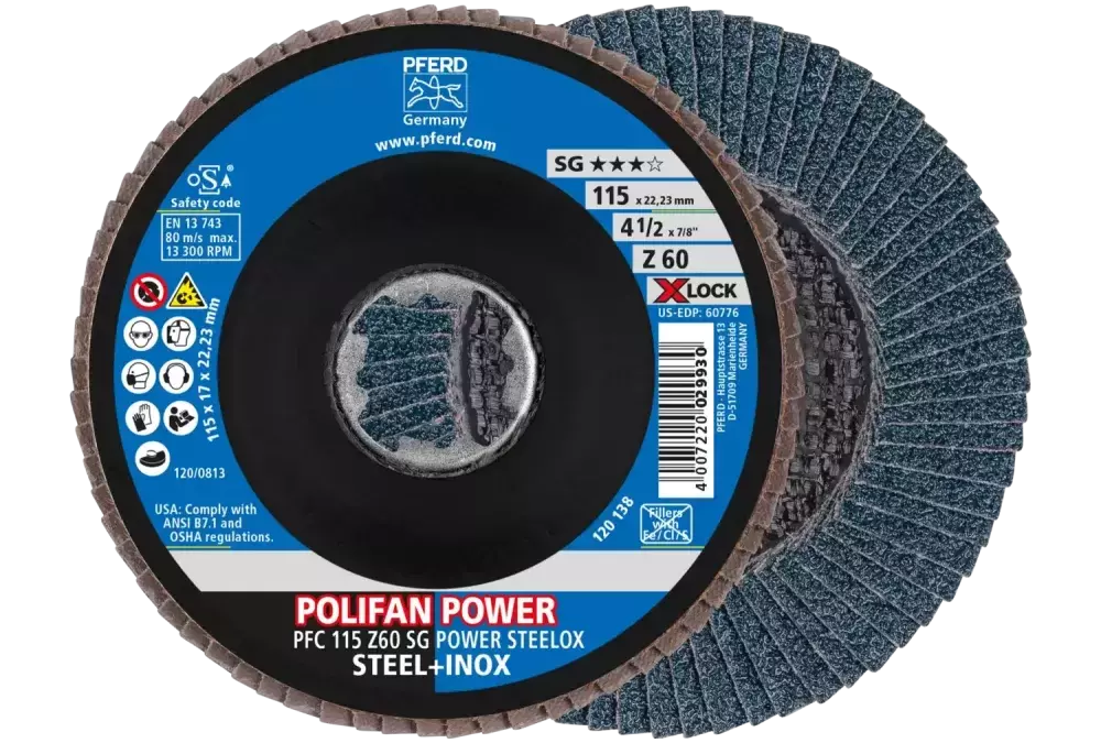 Ściernica listkowa POLIFAN POWER PFC 115 mm X-LOCK stożkowa Z60 SG STEELOX stal/stal nierdzewna 1