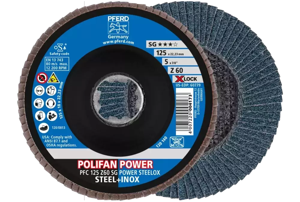 Ściernica listkowa POLIFAN POWER PFC 125 mm X-LOCK stożkowa Z60 SG STEELOX stal/stal nierdzewna 1