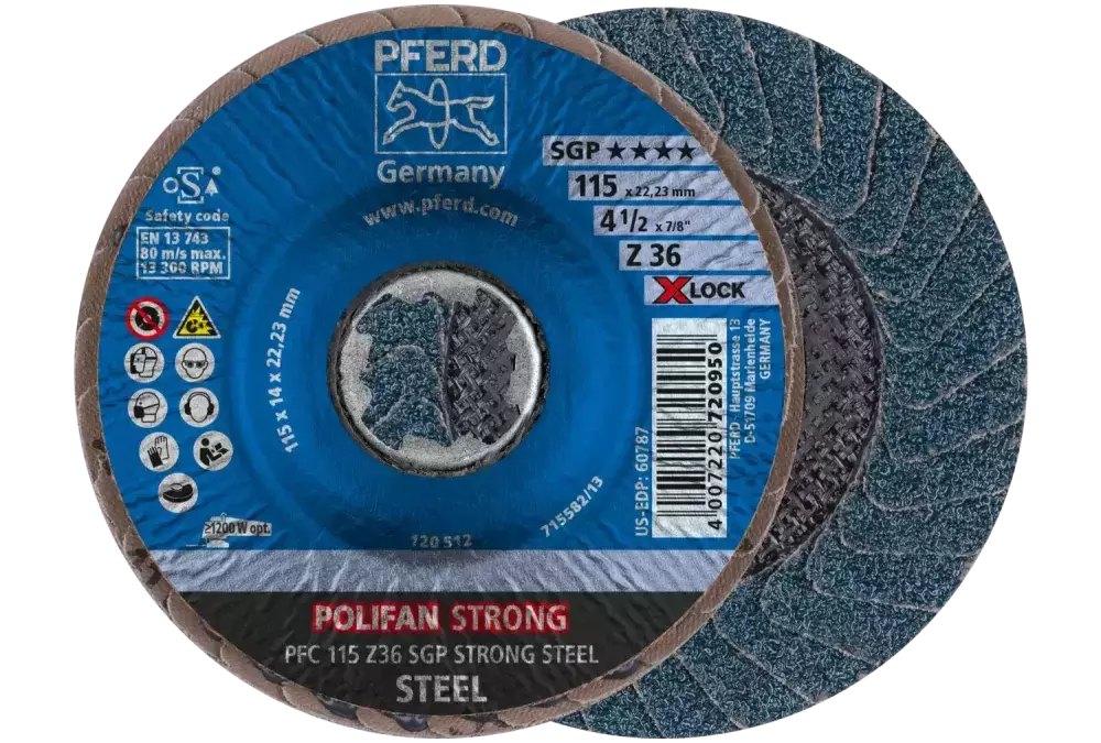 Ściernica listkowa POLIFAN STRONG PFC 115 mm X-LOCK stożkowa Z36 SGP STEEL do stali 1