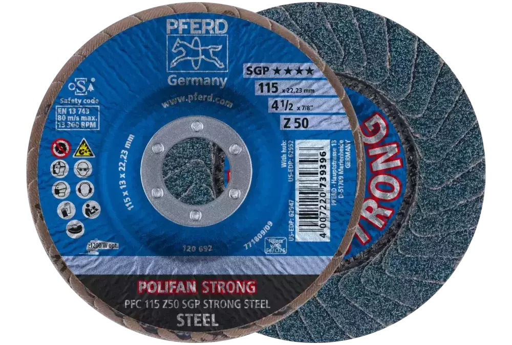 Ściernica listkowa POLIFAN STRONG PFC 115 × 22,23 mm stożkowa Z50 linia specjalna SGP STEEL do stali 1