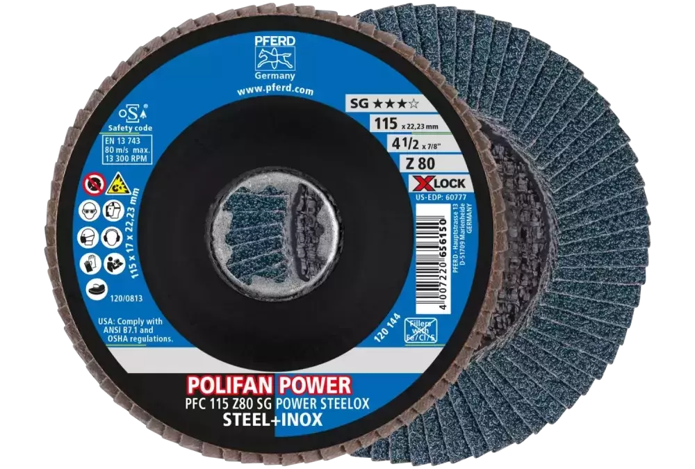 Ściernica listkowa POLIFAN POWER PFC 115 mm X-LOCK stożkowa Z80 SG STEELOX stal/stal nierdzewna 1