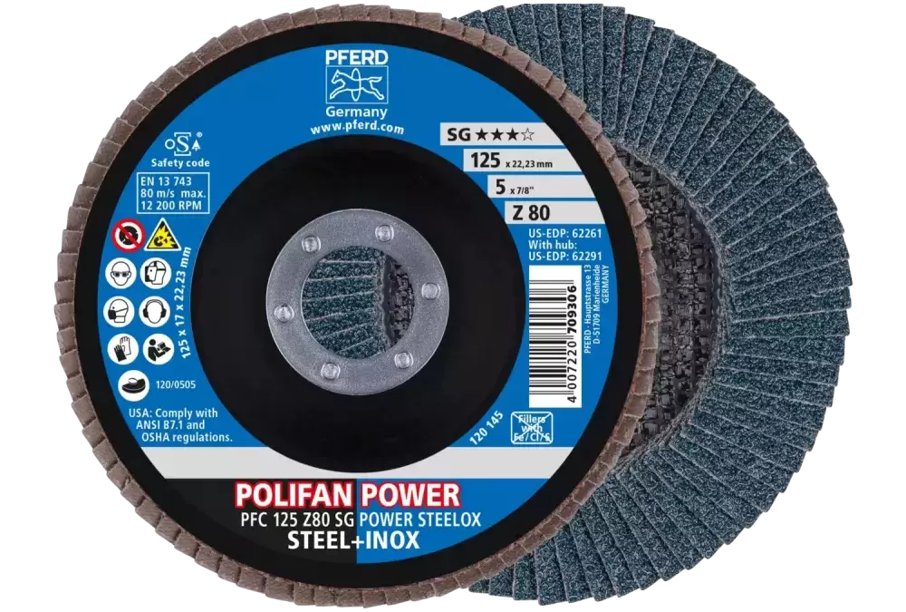 Ściernica listkowa POLIFAN POWER PFC 125 × 22,23 mm stożkowa Z80 SG STEELOX stal/stal nierdzewna 1