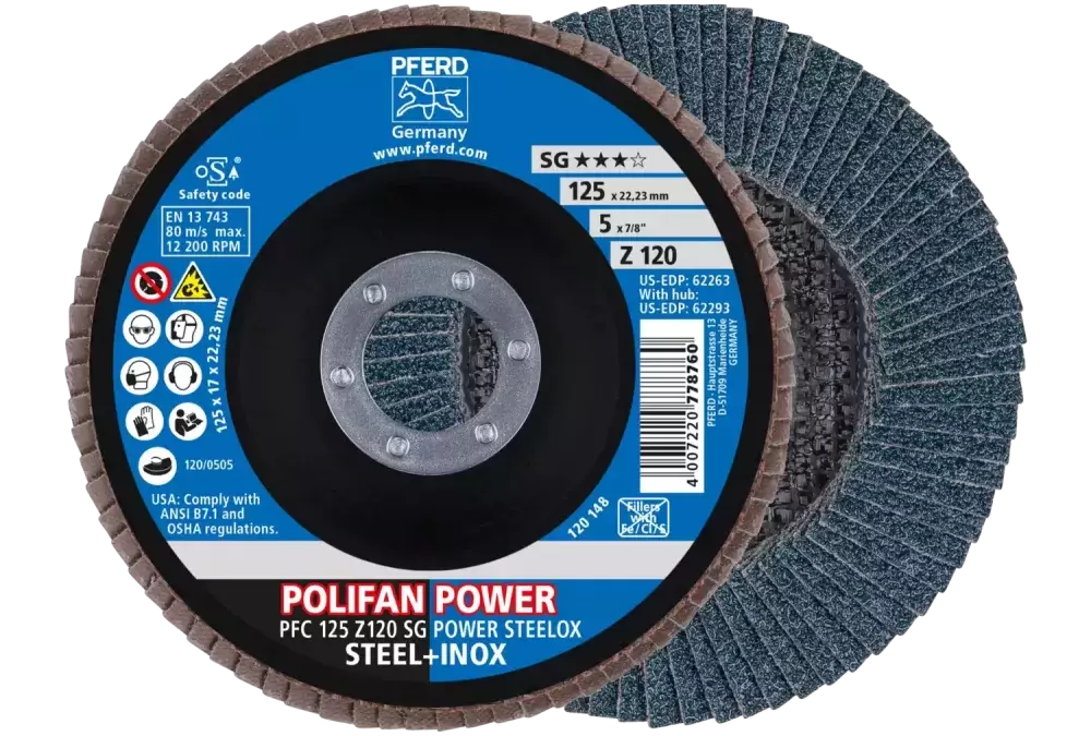 Ściernica listkowa POLIFAN POWER PFC 125 × 22,23 mm stożkowa Z120 SG STEELOX stal/stal nierdzewna 1