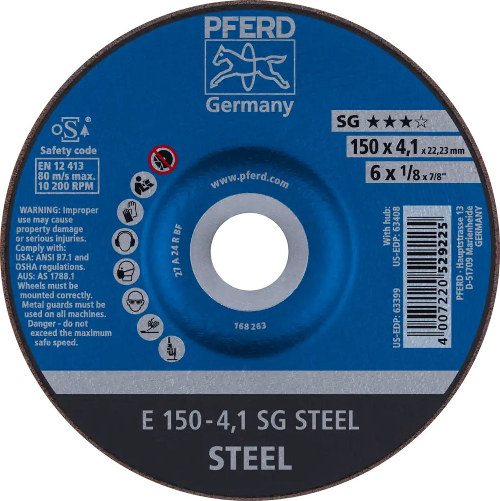 Tarcza do szlifowania metalu 150x4,1x22,23 SG STEEL wypukła Pferd 69220473 1